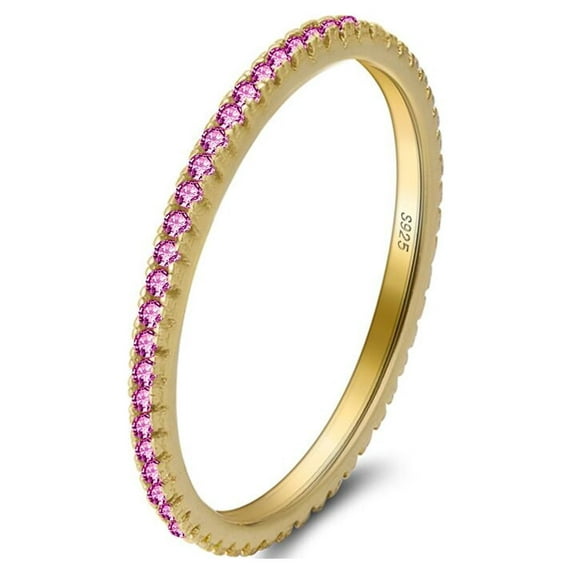 Eternity Ring Wedding Band for Women Thin Sterling Silver Pink Cz Ginger Lyne Collection