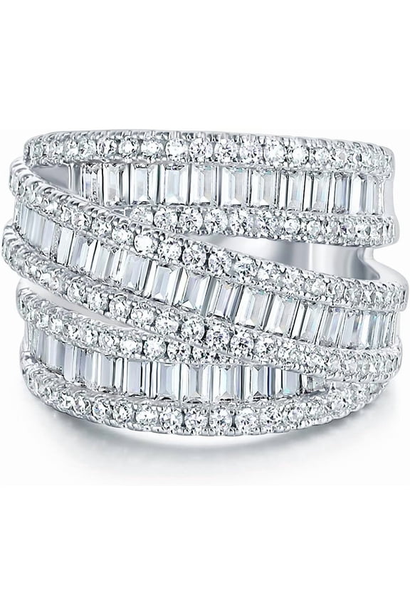 Eternity Ring Wedding Bands,18K Gold Plated 3 Rows Emerald Cut Lab Diamond Band Rings for Women Men