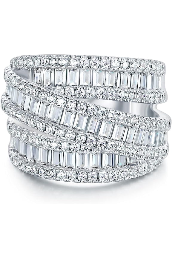 Eternity Ring Wedding Bands,18K Gold Plated 3 Rows Emerald Cut Lab Diamond Band Rings for Women Men