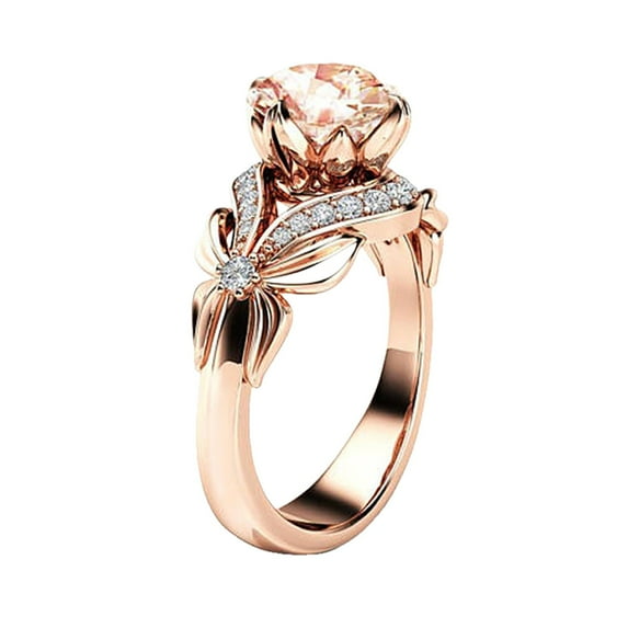 Eternity Rings for Women 18K White Gold Plated 4-Prong Petite Bow Twisted Moissanite Engagement Ring Halo Cubic Zirconia Promise Bridal Ring Gifts #09 Gold,8