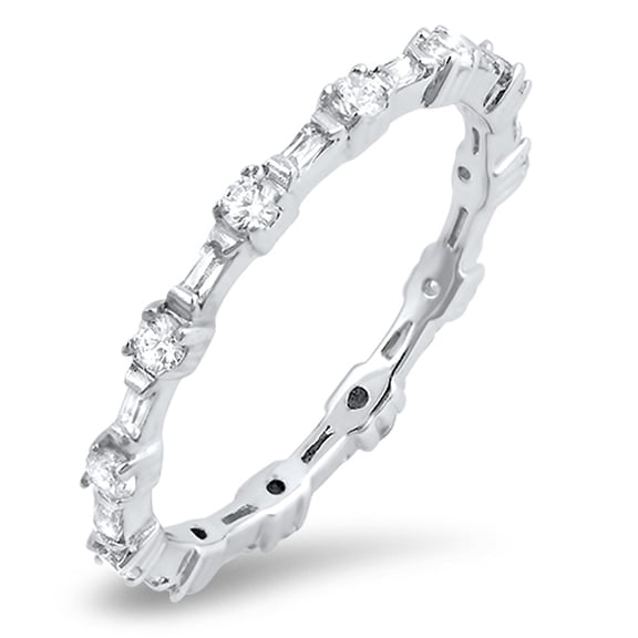 Eternity Round Bar Clear Cubic Zirconia Stackable Ring .925 Sterling Silver Band White Female Size 4