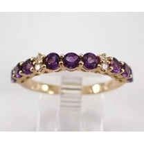 Eternity Round Cut Amethyst Wedding Band Ring 14K Yellow Gold Plated Silver