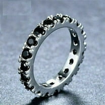 Sparkle Jewels Eternity Round Cut Black Cubic Zirconia 925 Sterling Silver Wedding Anniversary Band Ring