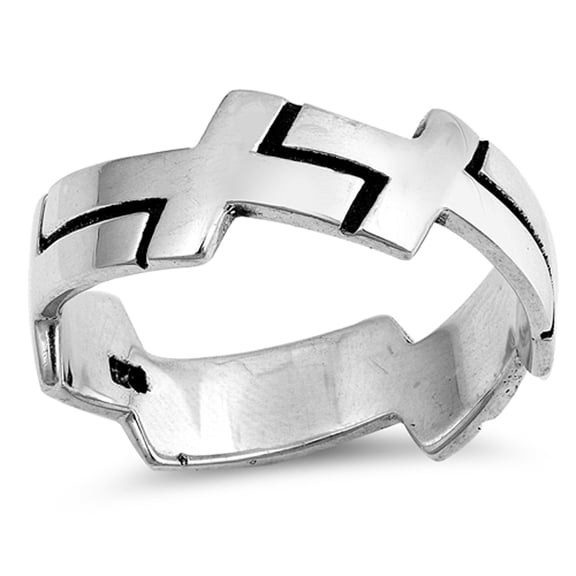 Eternity Sideways Cross Promise Ring .925 Sterling Silver Band Jewelry Female Male Unisex Size 11