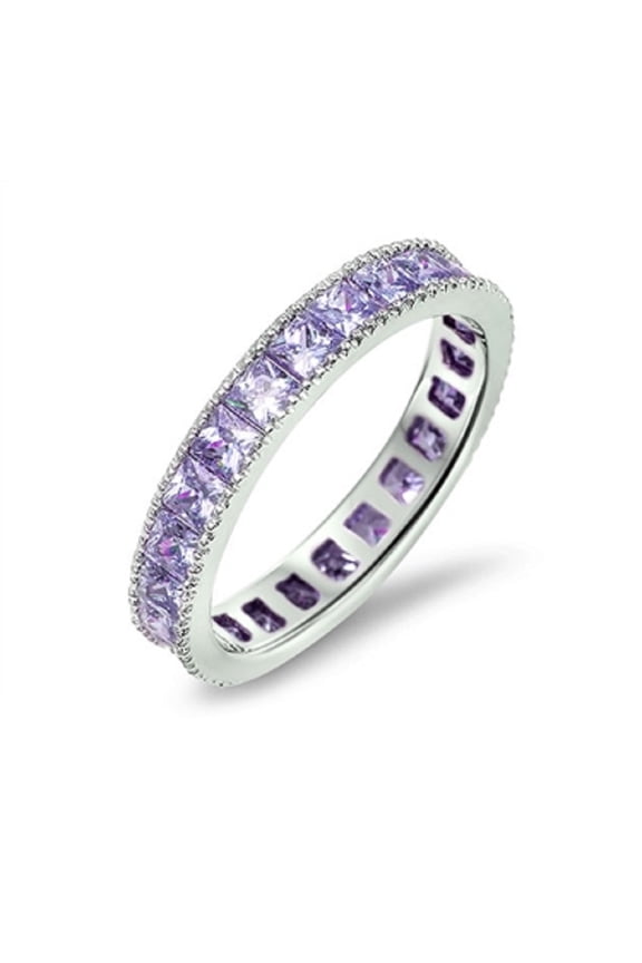 Eternity Simulated Amethyst Cubic Zirconia Ring Sterling Silver 925