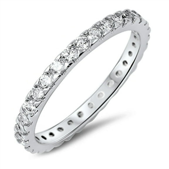 Eternity Stackable Band Clear Cubic Zirconia Ring 925 Sterling Silver White Jewelry Female Size 10