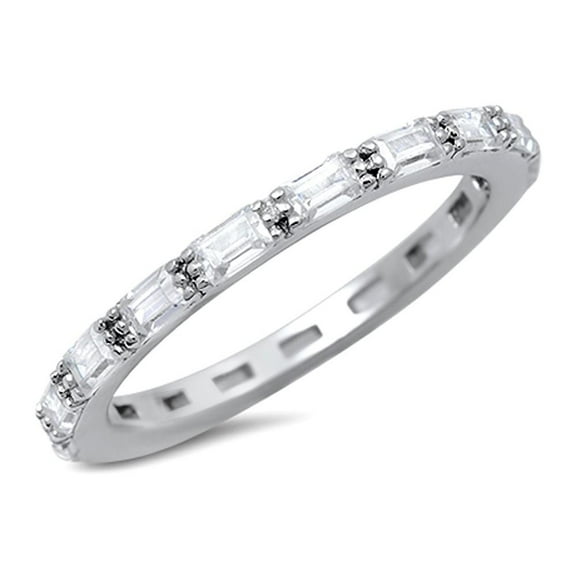 Eternity Stackable White Cubic Zirconia Ring 925 Sterling Silver Band Jewelry Female Male Size 4