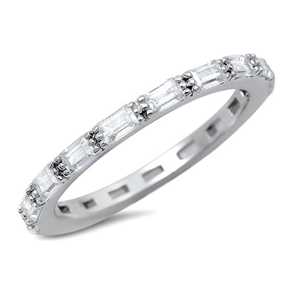 Eternity Stackable White Cubic Zirconia Ring 925 Sterling Silver Band Jewelry Female Male Size 5