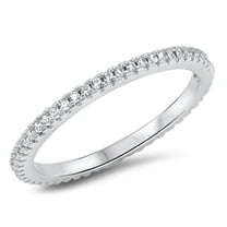Eternity Stackable White Cubic Zirconia Ring .925 Sterling Silver Band Jewelry Female Male Size 8