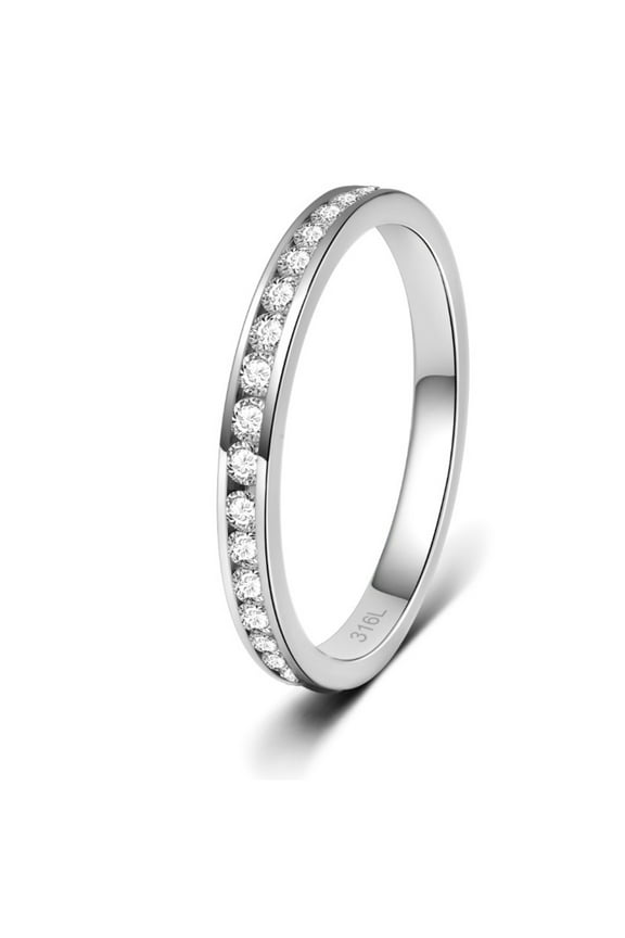 Eternity Stainless Steel (316L) Stackable Band Ring Cubic Zirconia (CZ) Wedding Band Ring 2.2mm Wide