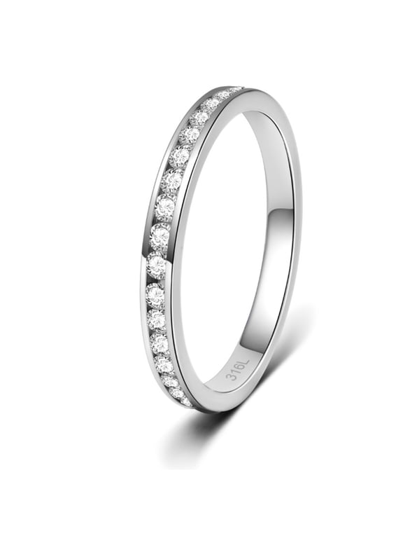 Eternity Stainless Steel (316L) Stackable Band Ring Cubic Zirconia (CZ) Wedding Band Ring 2.2mm Wide