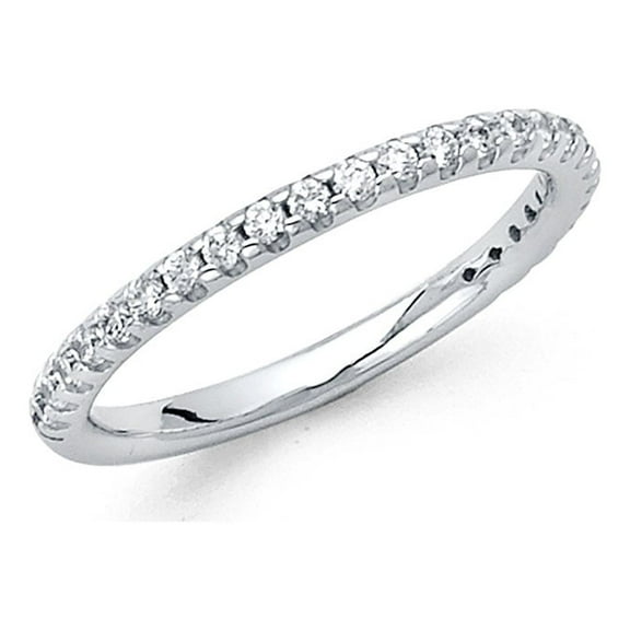 Eternity Style CZ Wedding Band 14k White Gold Bridal Round CZ Band Anniversary Love Ring Solid Size 7