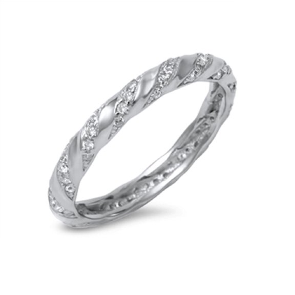 Eternity Swirl Designer Cubic Zirconia Ring Sterling Silver 925