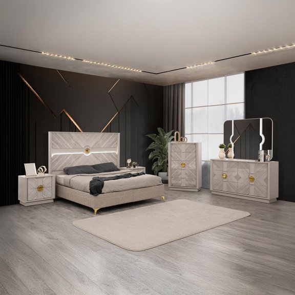 Eternity Traditional Style Queen 5PC Bedroom set made with Wood in Beige
