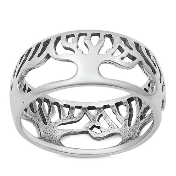 Eternity Tree of Life Cutout Ring .925 Sterling Silver Filigree Band Jewelry Female Male Size 7