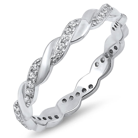 Eternity Twist Infinity Knot Clear Cubic Zirconia Ring .925 Sterling Silver Band White Female Size 5