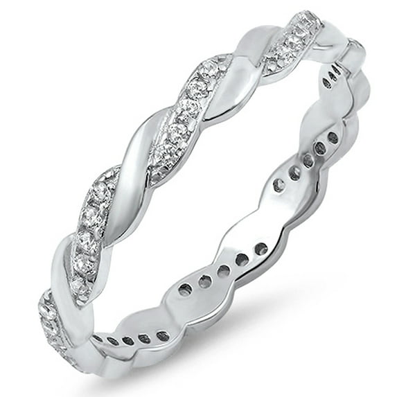 Eternity Twist Infinity Knot Clear Cubic Zirconia Ring .925 Sterling Silver Band White Female Size 9