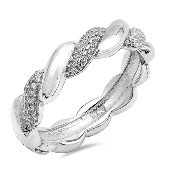 Eternity Twist Knot White CZ Wedding Ring .925 Sterling Silver Band Jewelry Female Size 6