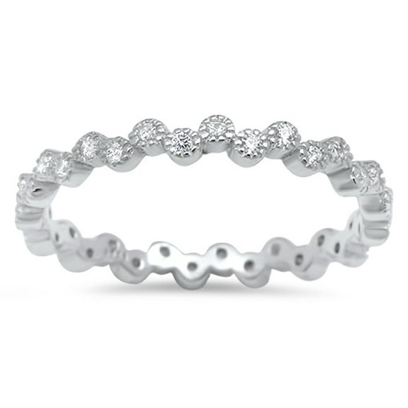 Eternity Wave Clear CZ Round Ring .925 Sterling Silver Thumb Band White Jewelry Female Size 4