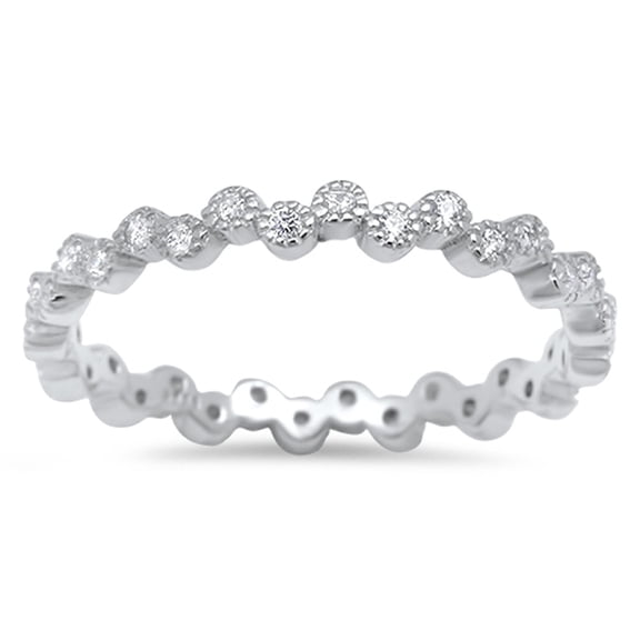 Eternity Wave Clear CZ Round Ring .925 Sterling Silver Thumb Band White Jewelry Female Size 7