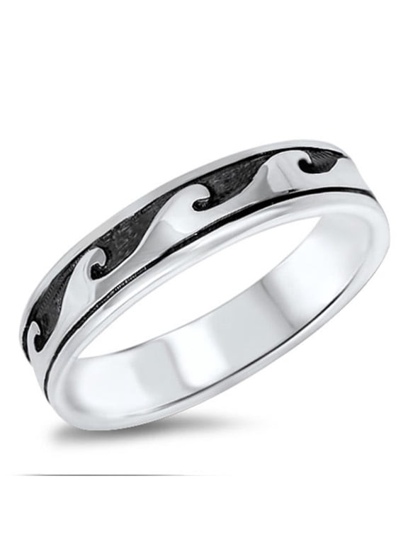 Eternity Wave Ocean Surfing Ring 925 Sterling Silver Band Jewelry Female Male Unisex Size 6