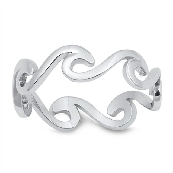 Eternity Wave Water Ocean Stacking Ring .925 Sterling Silver Band Jewelry Female Male Unisex Size 10