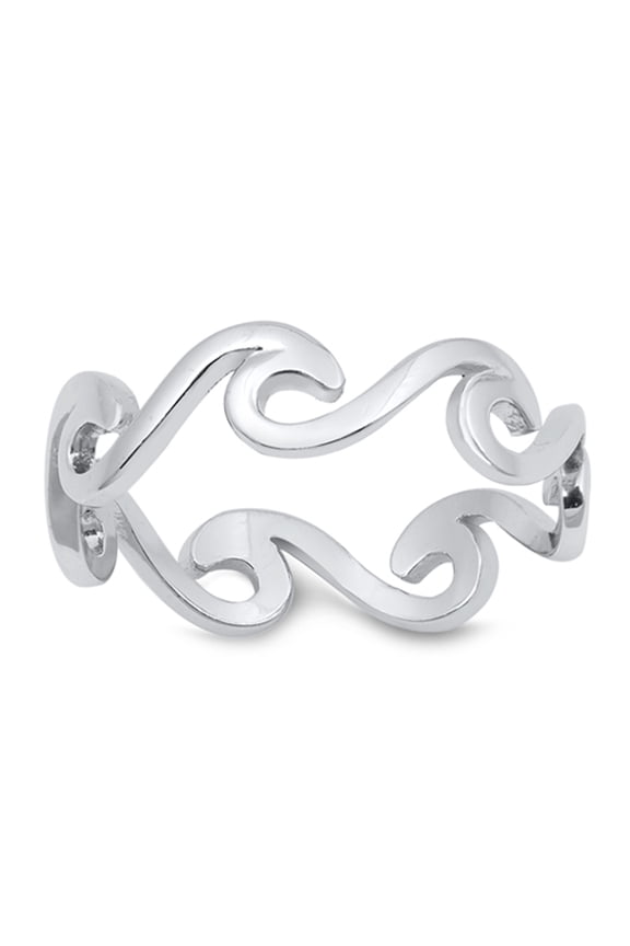 Eternity Wave Water Ocean Stacking Ring .925 Sterling Silver Band Jewelry Female Male Unisex Size 4