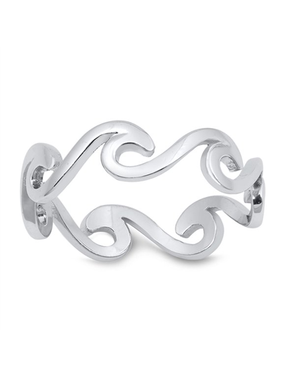 Eternity Wave Water Ocean Stacking Ring .925 Sterling Silver Band Jewelry Female Male Unisex Size 6