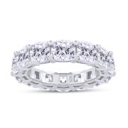 Eternity Wedding Band Ring For Women, 9 CT 5MM Cushion Cut Lab Created Moissanite Diamond 4.5MM Width Full Eternity Stackable Engagement Ring In 18K White Gold Plated 925 Sterling Silver-6.5