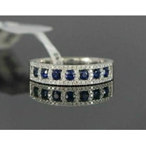 Eternity Wedding Band Ring Round Cut Blue Sapphire & Diamond 14K White Gold Plated