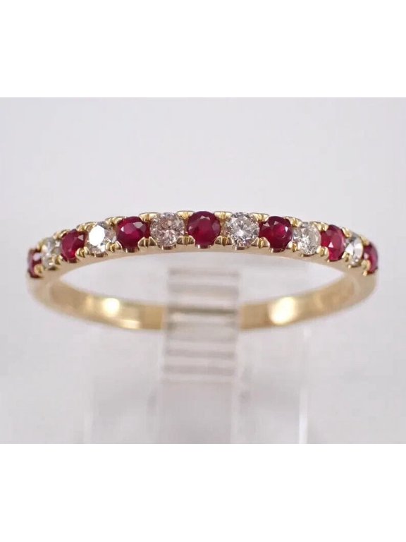 Eternity Wedding Band Ring Round Cut Red Ruby 14k Yellow Gold Plated Silver