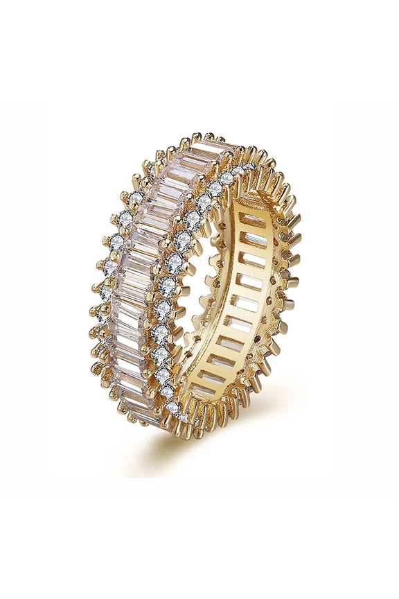 Eternity Wedding Band Ring for Women Baguette Cz Gold Plated Ginger Lyne Collection