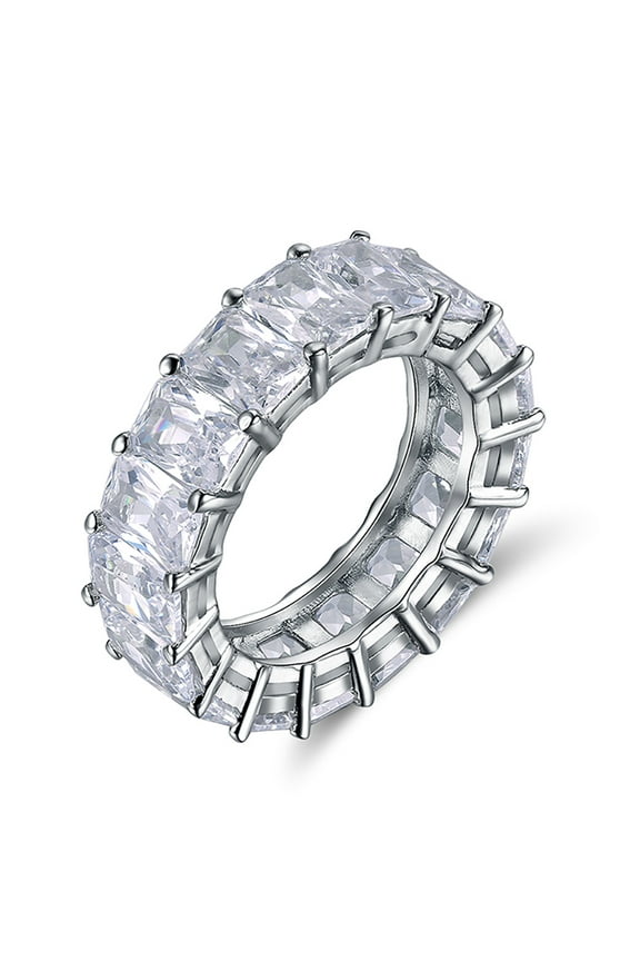 Eternity Wedding Band for Women Emerald Cut Cz Sterling Silver Ginger Lyne Collection