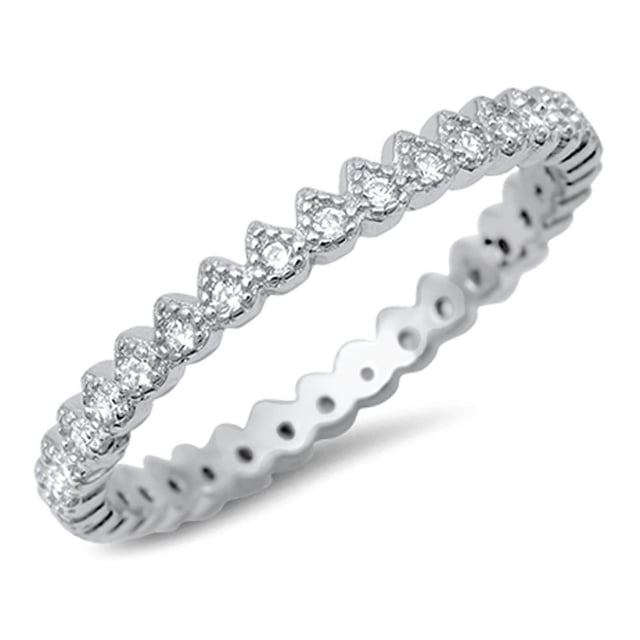 Eternity White Cubic Zirconia Ring .925 Sterling Silver Stackable Band ...