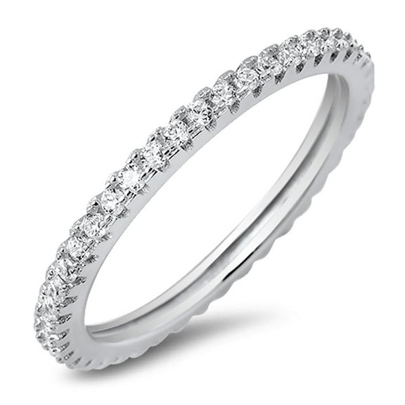 Eternity White Cubic Zirconia Ring .925 Sterling Silver Stackable Band Jewelry Female Male Size 8