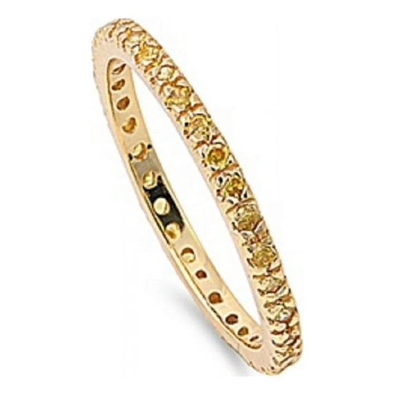 Eternity Yellow Gold-Tone Plated Yellow Cubic Zirconia Ring Sterling Silver 925