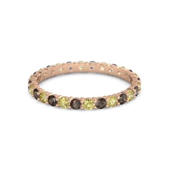 Eternity Yellow Tourmaline Smoky Quartz 925 Sterling Silver Rose Plated Ring