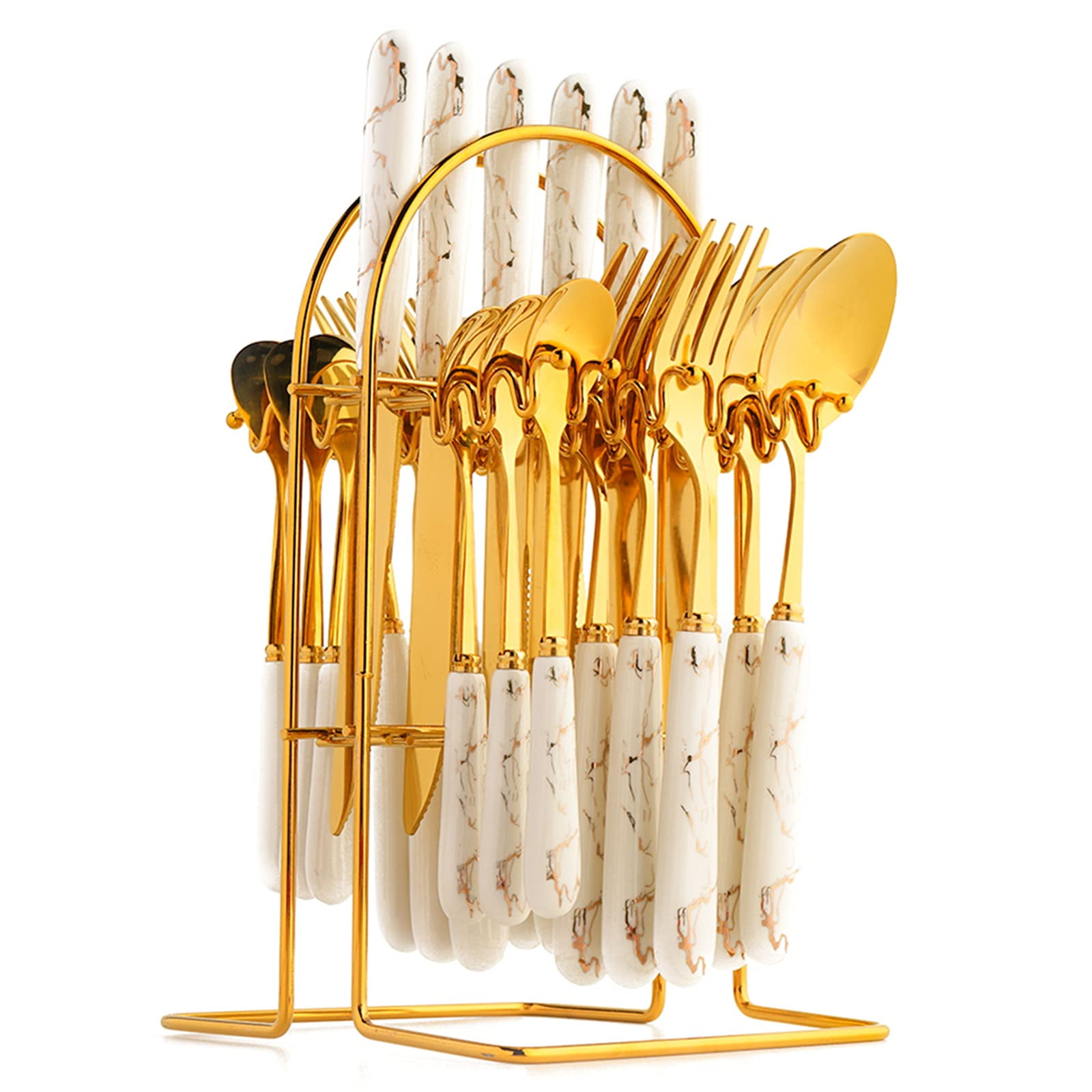 Eterstarly Flatware Set with Holder, 24pcs Metal Cutlery Set with