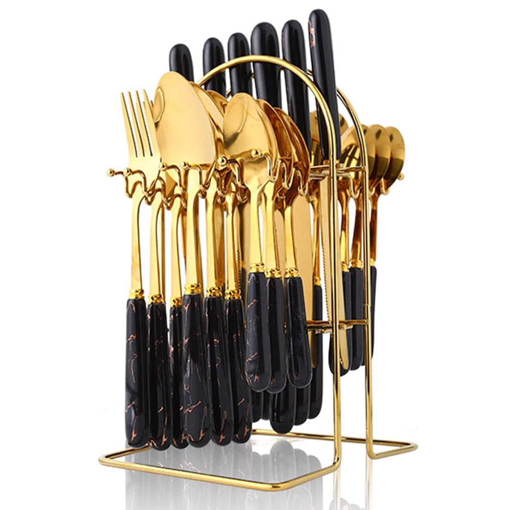 Eterstarly Flatware Set with Holder, 24pcs Metal Cutlery Set with