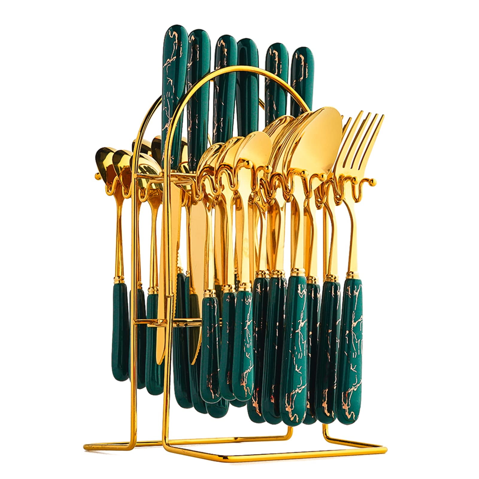 Eterstarly Flatware Set with Holder, 24pcs Metal Cutlery Set with