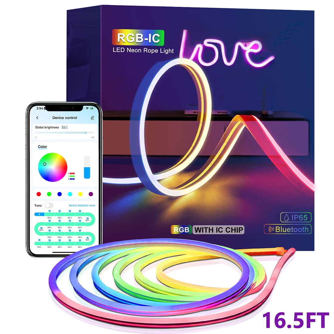 Eterstarly RGBIC Neon Rope Lights, 16.5ft Rope Lights with Music Sync, DIY Design Flexible