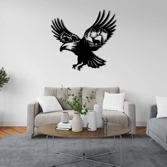 Etgdecor American Bald Eagle Metal Wall Art Black Nature Decor, Mountain Scene Design, Rustic Modern Home Accent, 2926 inch (7565 cm)