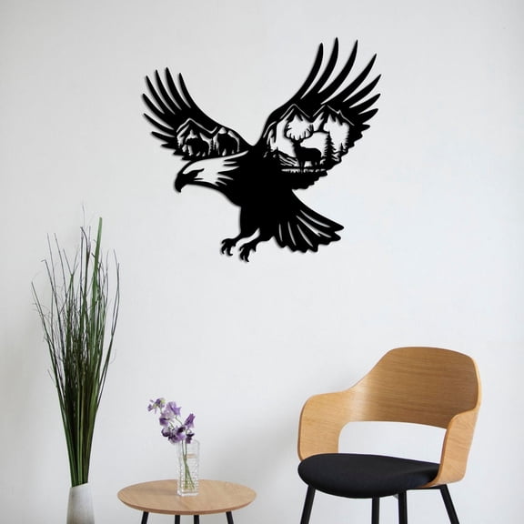 Etgdecor Majestic Eagle Metal Wall Art; 3D Shadow, Indoor & Outdoor