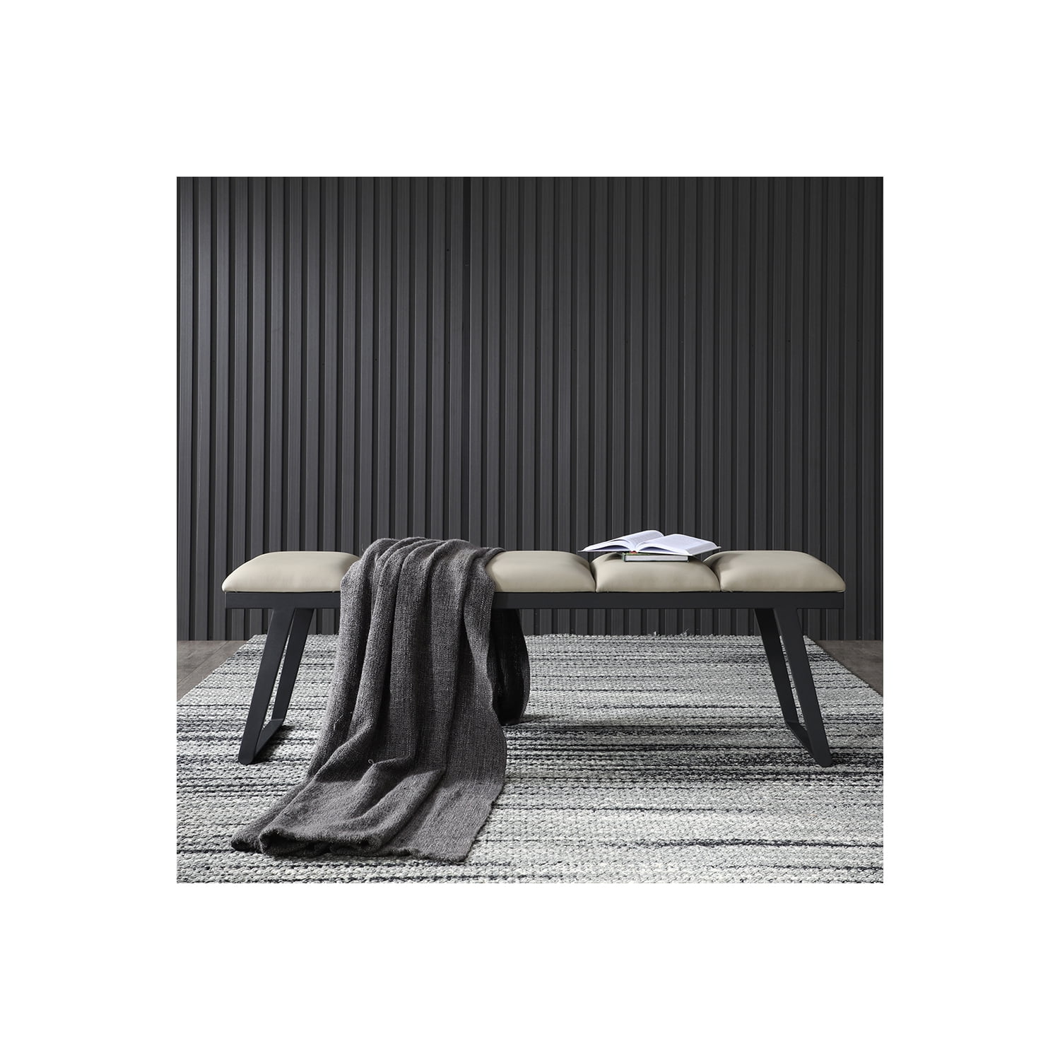 Ethan Modern Light Gray Faux Leather Indoor Bedroom Bench