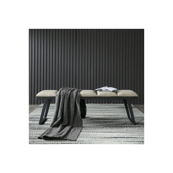 Ethan Bench Light Grey Faux Leather with Steel sanded black coated Base