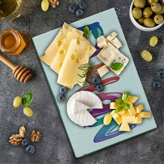 Ethan Cutting Board, Colorful Letters in the Shape of Balloons Happy Birthday Celebration Themed Font, Decorative Tempered Glass Cutting and Serving Board, Small Size, Multicolor, by Ambesonne