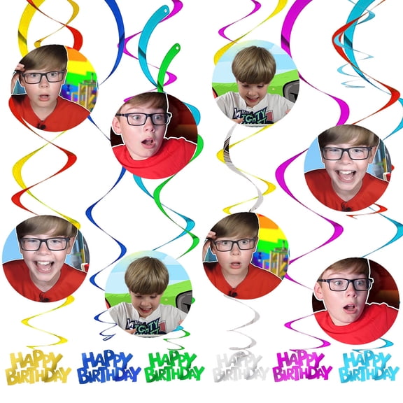 Ethan Gamer Party Decorations Hanging Swirl Sign Whirls Birthday Streamer Ceiling Decor Supplies 14 pcs