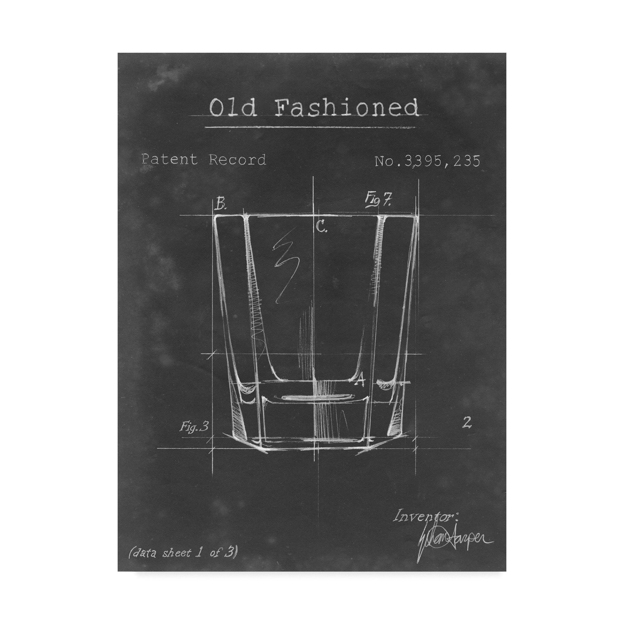 Vintage Black and White Barware Blueprint Canvas Art