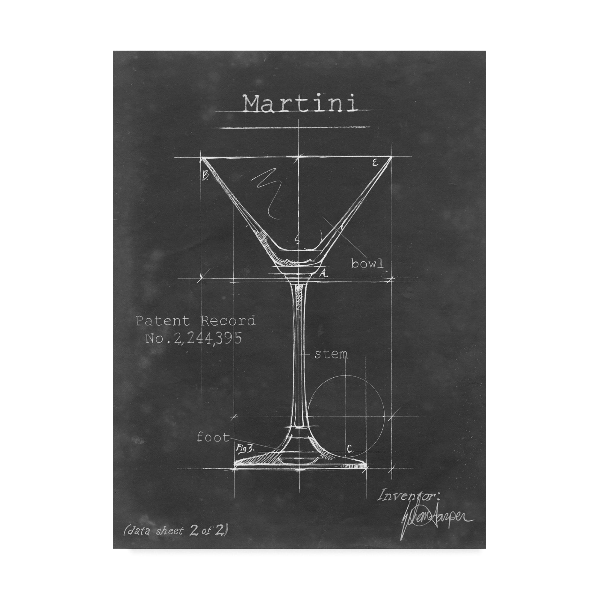Ethan Harper Barware Blueprint V Black and White Canvas Art