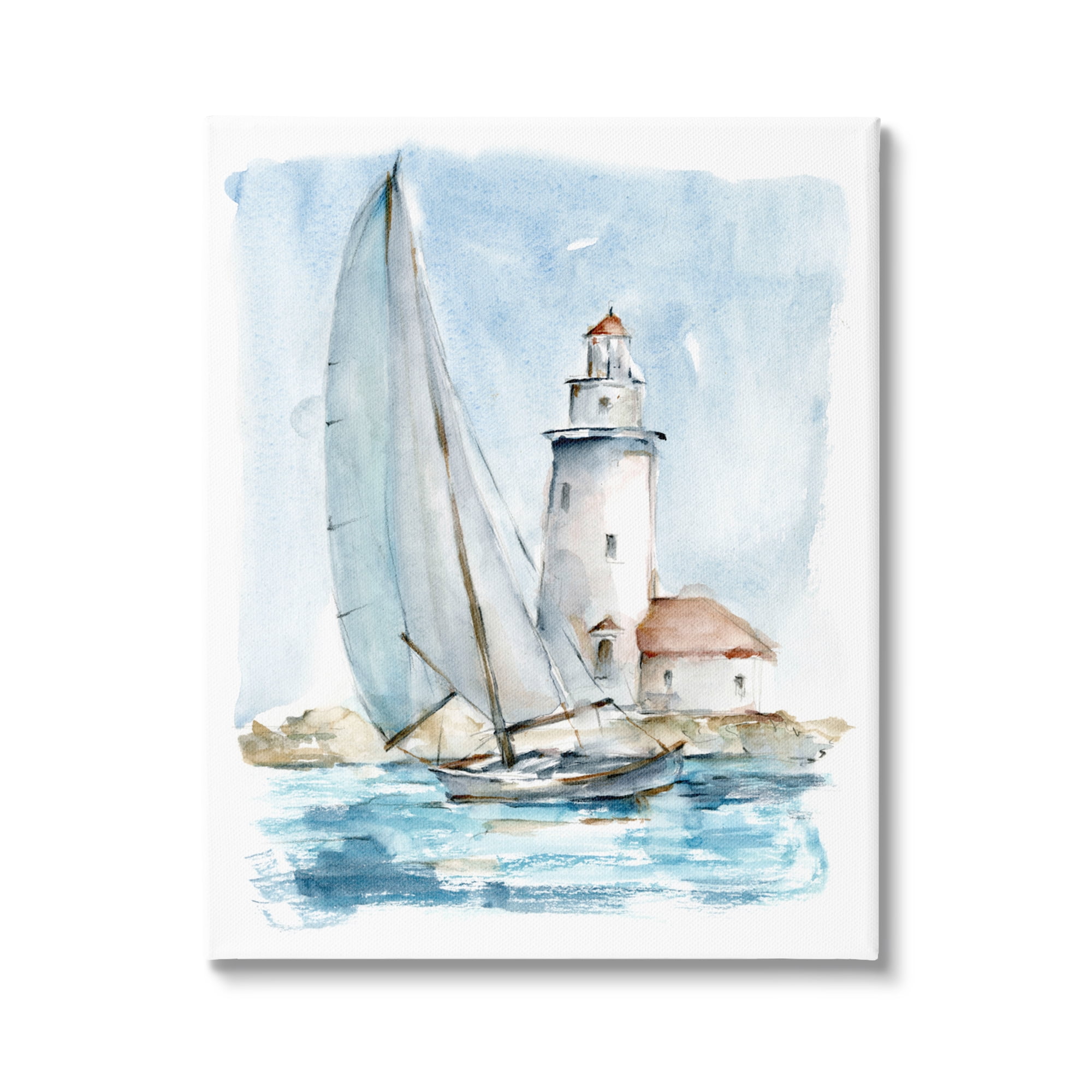 Ethan Harper Lighthouse Tower Beacon Sea Sail Boat Nautical Outdoors 24 in x 30 in Painting Canvas Art Print, by Stupell Home Décor